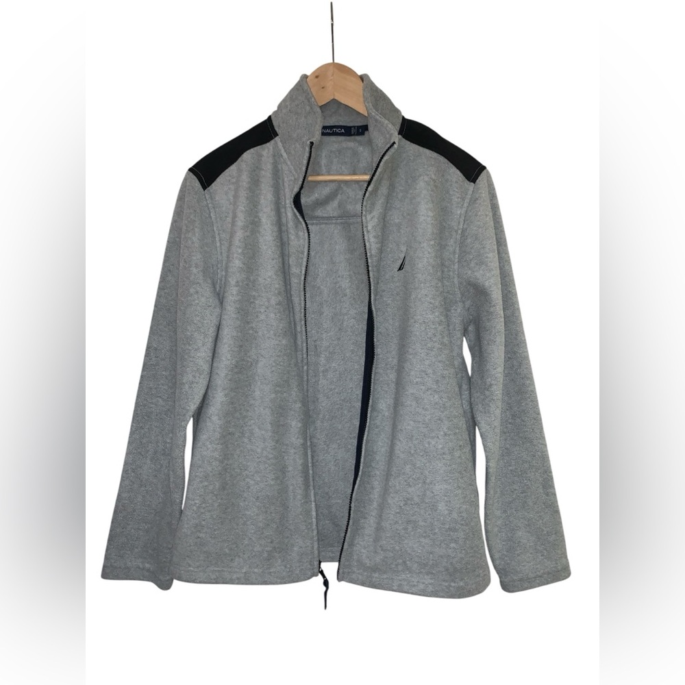 Nautica Men's Full-Zip Fleece Jacket Gray/Black Raised Collar Size S